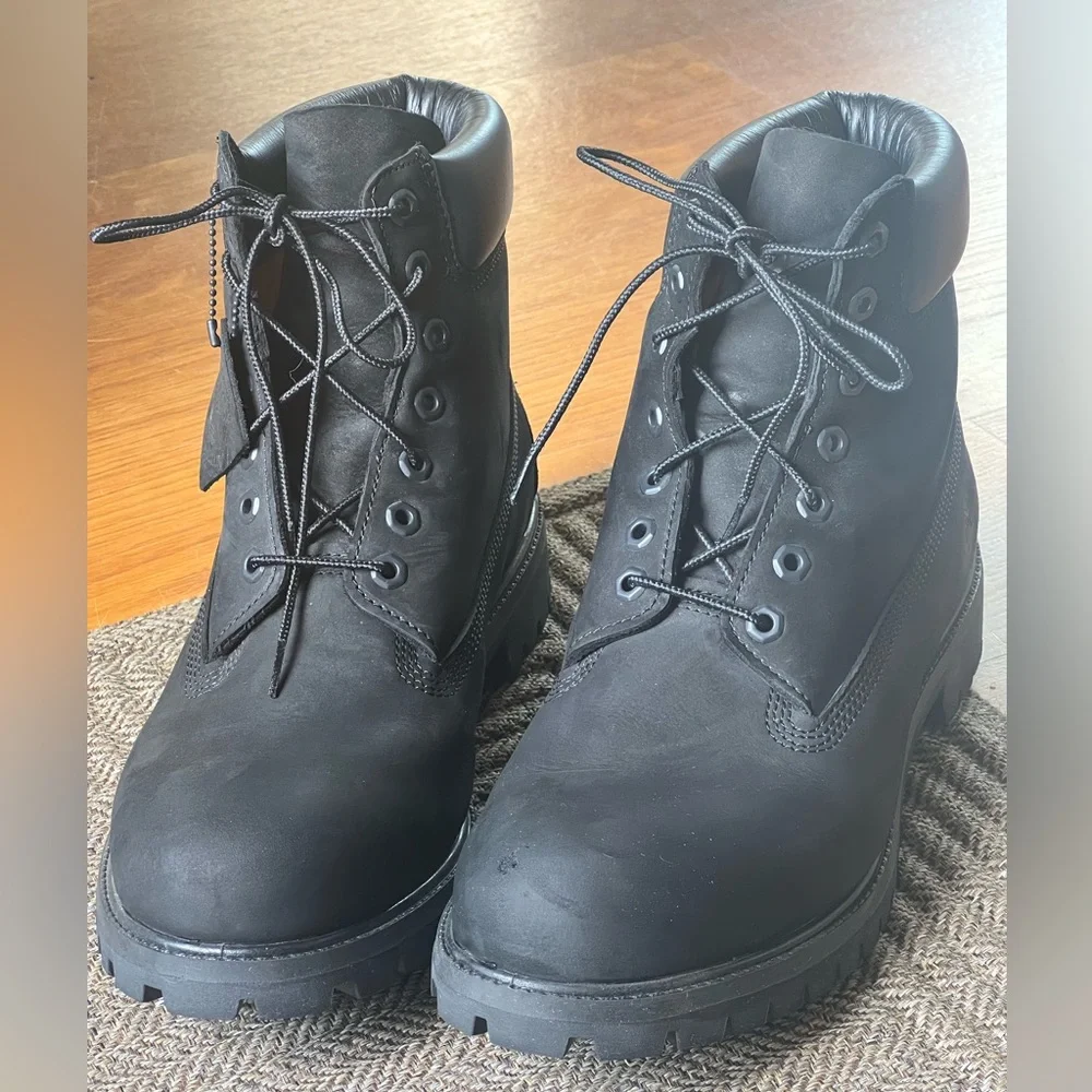 Timberland Men's Black Premium Leather Lace-Up Boots sz 11.5